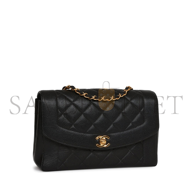 CHANEL MEDIUM DIANA FLAP BAG BLACK CAVIAR GOLD HARDWARE A2221 (22.5*14*7cm) 